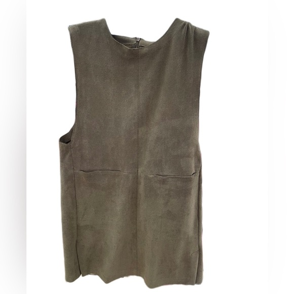 Zara back zip front mod pocket deep muscle sleeveless khaki mini dress pinafore - Picture 2 of 11